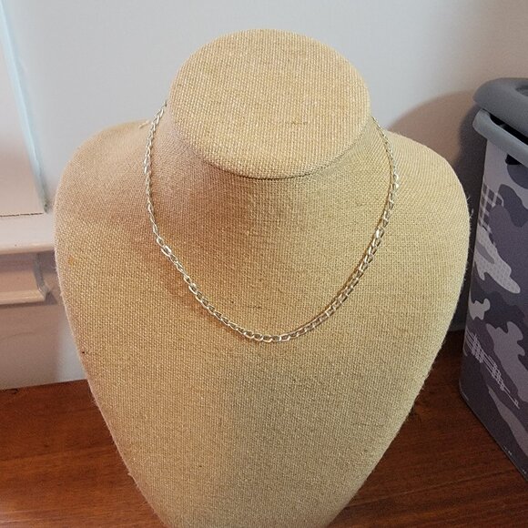 18" Designer Silver Tone Flat Link Chain Necklace, signed - Picture 2 of 7